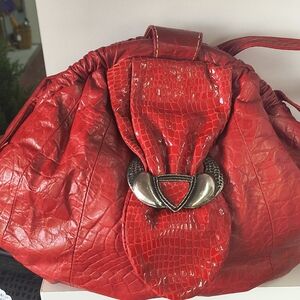 Vintage Faux Red Crocodile-Embossed Women's Bag